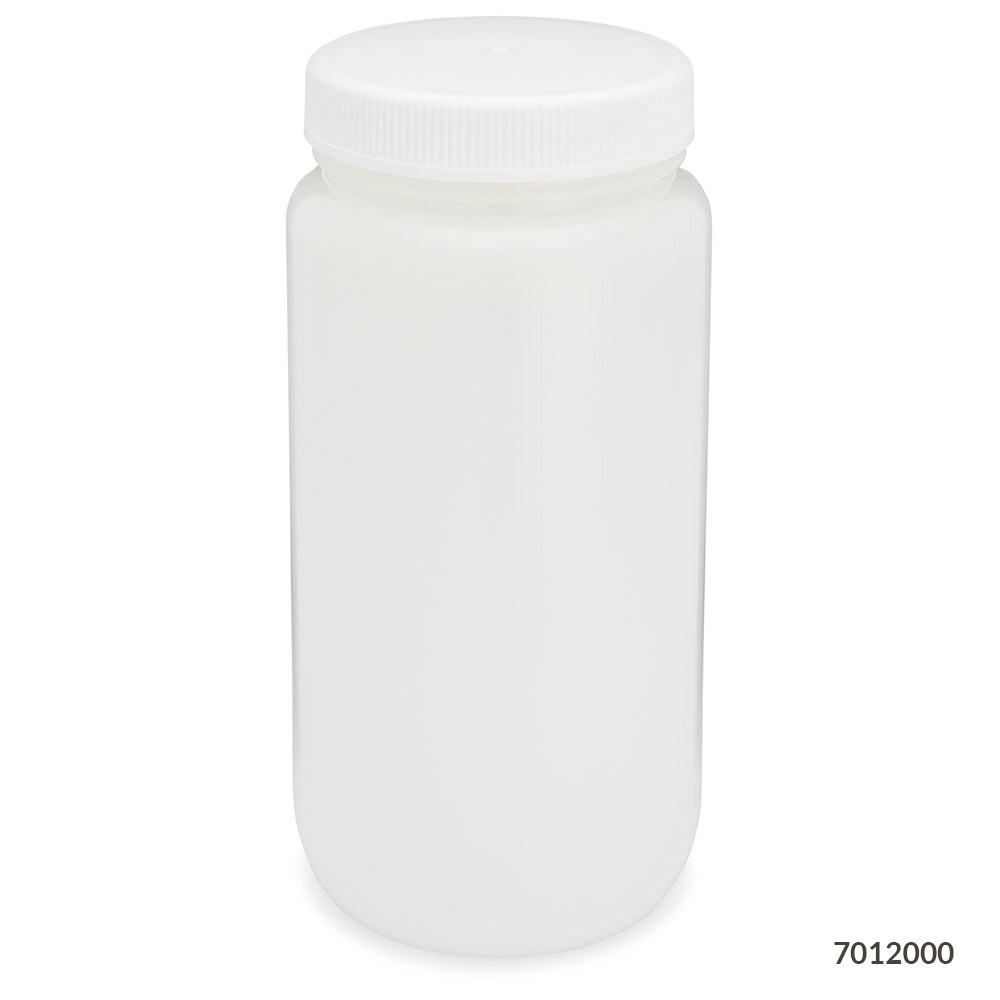 Globe Scientific Bottle, Wide Mouth, HDPE Bottle, Attached PP Screw Cap, 2 Litres (0.5 Gallons) Image